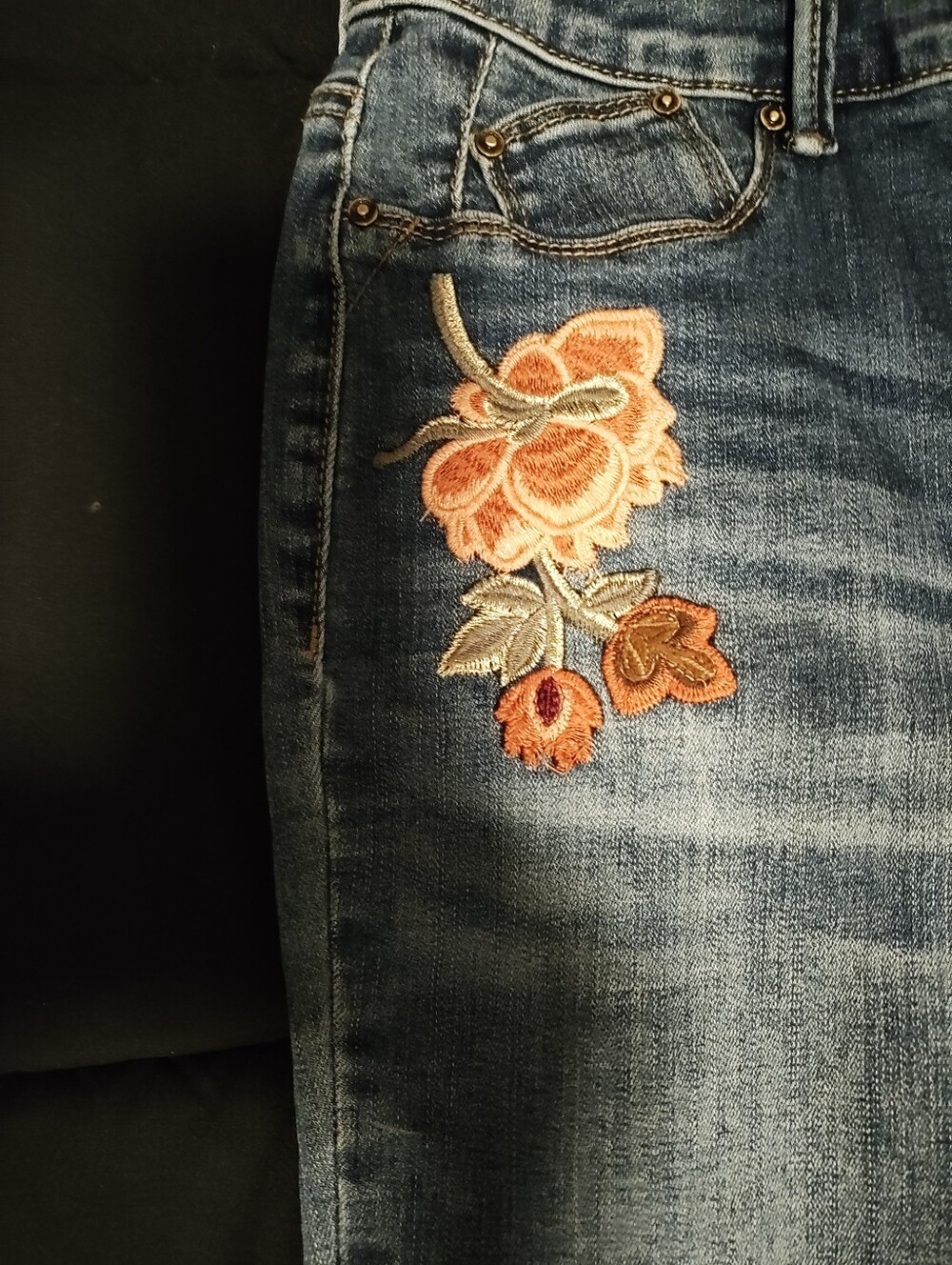 Chico's Blue Straight-Leg Jeans with Floral Embroidery - Picture 4 of 10